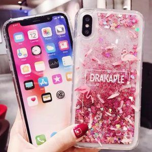 Glitter Quicksand Liquid Flamingos Phone Case